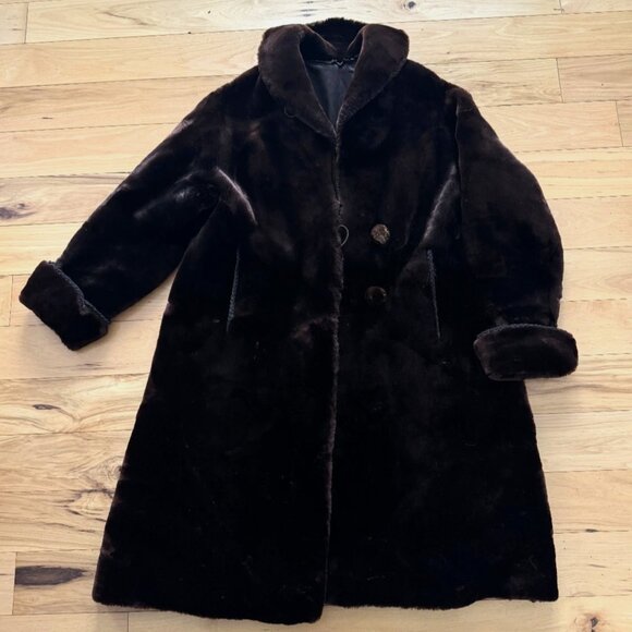 Vintage Genuine Fur Coat Long Mink Winter Soft Luxury Pockets Buttons Red Brown - Picture 5 of 13